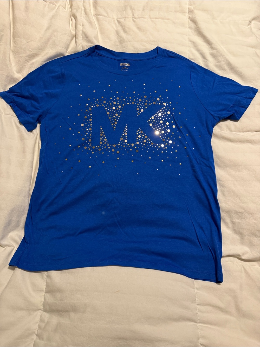 Michael Kors - Bright Blue Short Sleeve Tee with Metallic Stud MK Logo - Medium